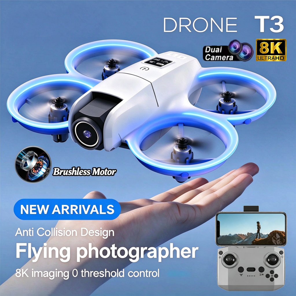Dji Mini Drone - Drone T3 2026 Atualizado com Câmeras